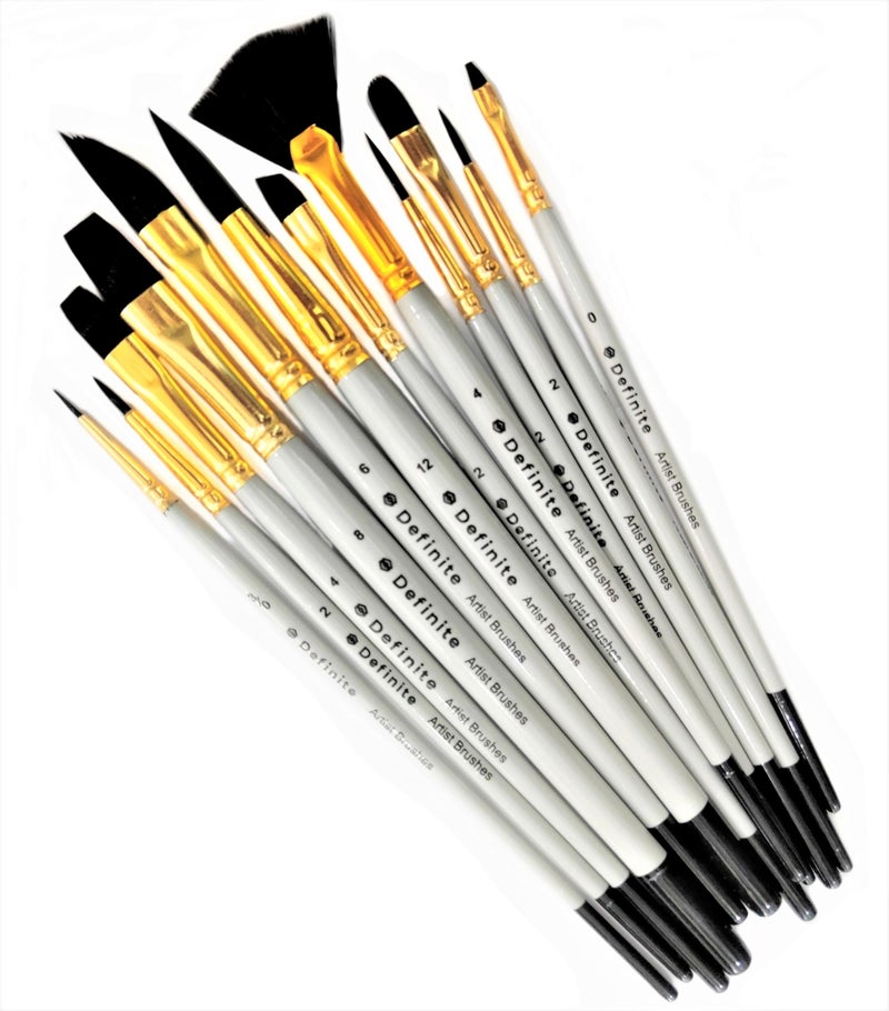 Definite Art Synthetic Bristles Medium Wooden Handle Mix Hobby Brush Set (Pack of 12 Brushes) (Stripliner, Flat, Filbert, Round, Dagger, Fan,) - Image 2