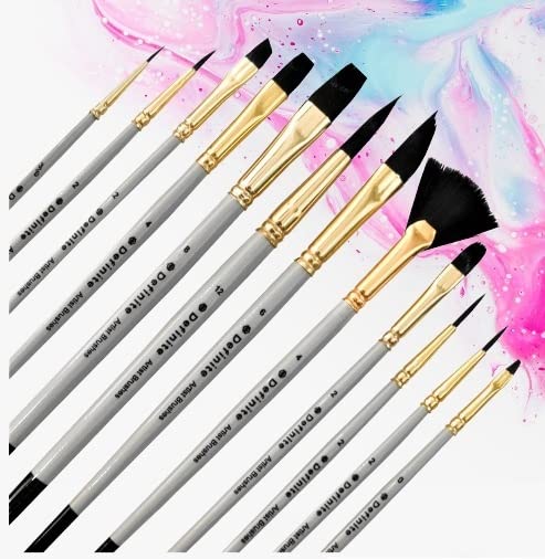 Definite Art Synthetic Bristles Medium Wooden Handle Mix Hobby Brush Set (Pack of 12 Brushes) (Stripliner, Flat, Filbert, Round, Dagger, Fan,) - Image 5