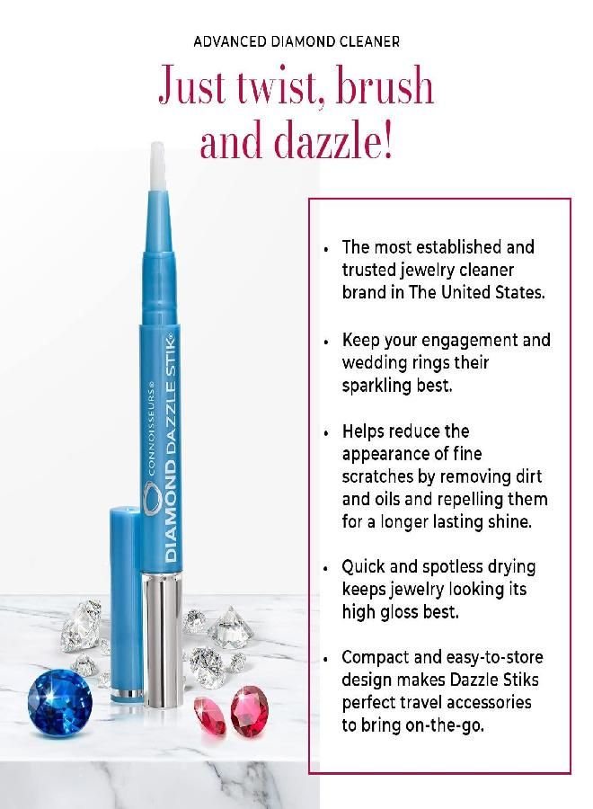 CONNOISSEURS Diamond Dazzle Stik for Rings, Earrings, and Bracelets - Portable Jewelry Cleaner Solution Pen - Reduces Scratches and Removes Dirt - Image 2