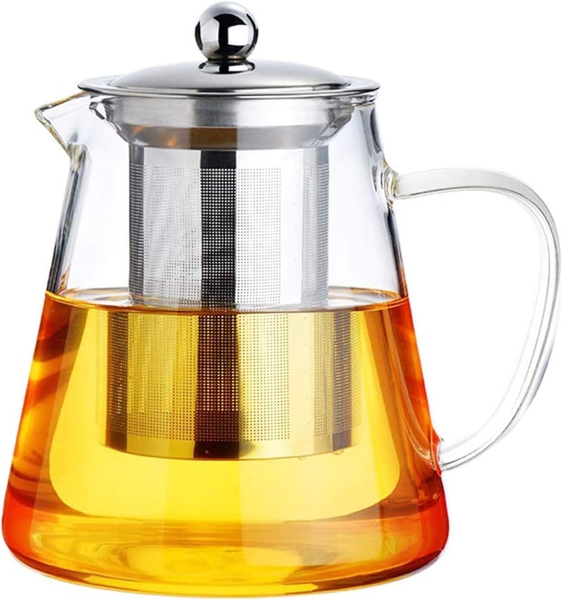 ZEYFLEEB Glass Teapot with Infuser Clear Glass Tea Kettle with Removable Stainless Steel Strainer Stovetop Safe Glass Teapot for Blooming and Loose Leaf Tea Round 750ML - Image 1