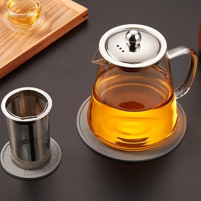 ZEYFLEEB Glass Teapot with Infuser Clear Glass Tea Kettle with Removable Stainless Steel Strainer Stovetop Safe Glass Teapot for Blooming and Loose Leaf Tea Round 750ML - Image 4