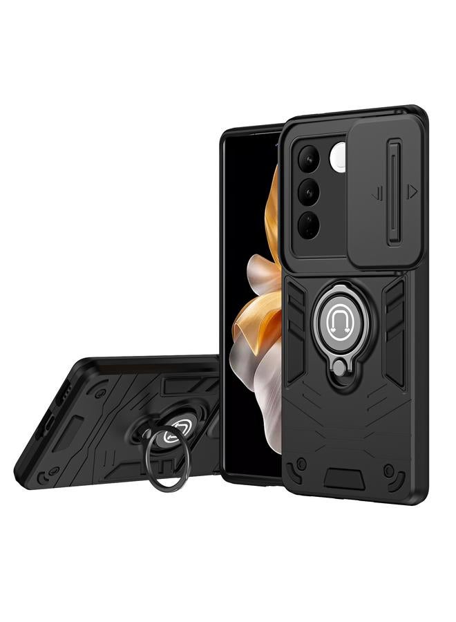Zaboon For vivo V27 / V27 Pro Camshield Ring Holder Phone Case(Black) 