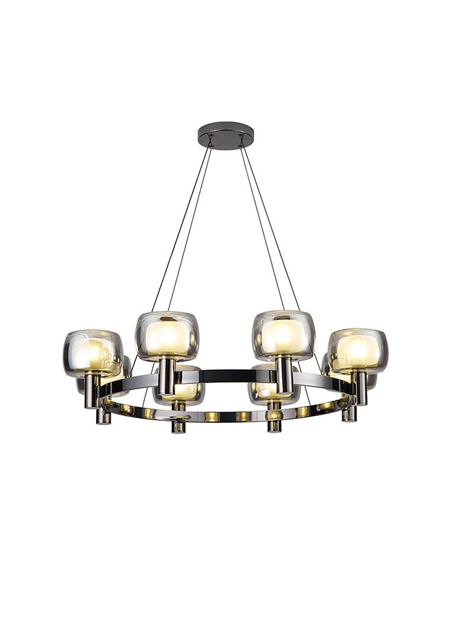 DANUBE HOME Modena Chandelier - Elegant Clear & Black Glass Living Room Light Fixture, E14 Bulb, 8 Lights, 80cm Diameter, 120cm Height, Stylish Black Chrome Finish, Perfect for Home Decor