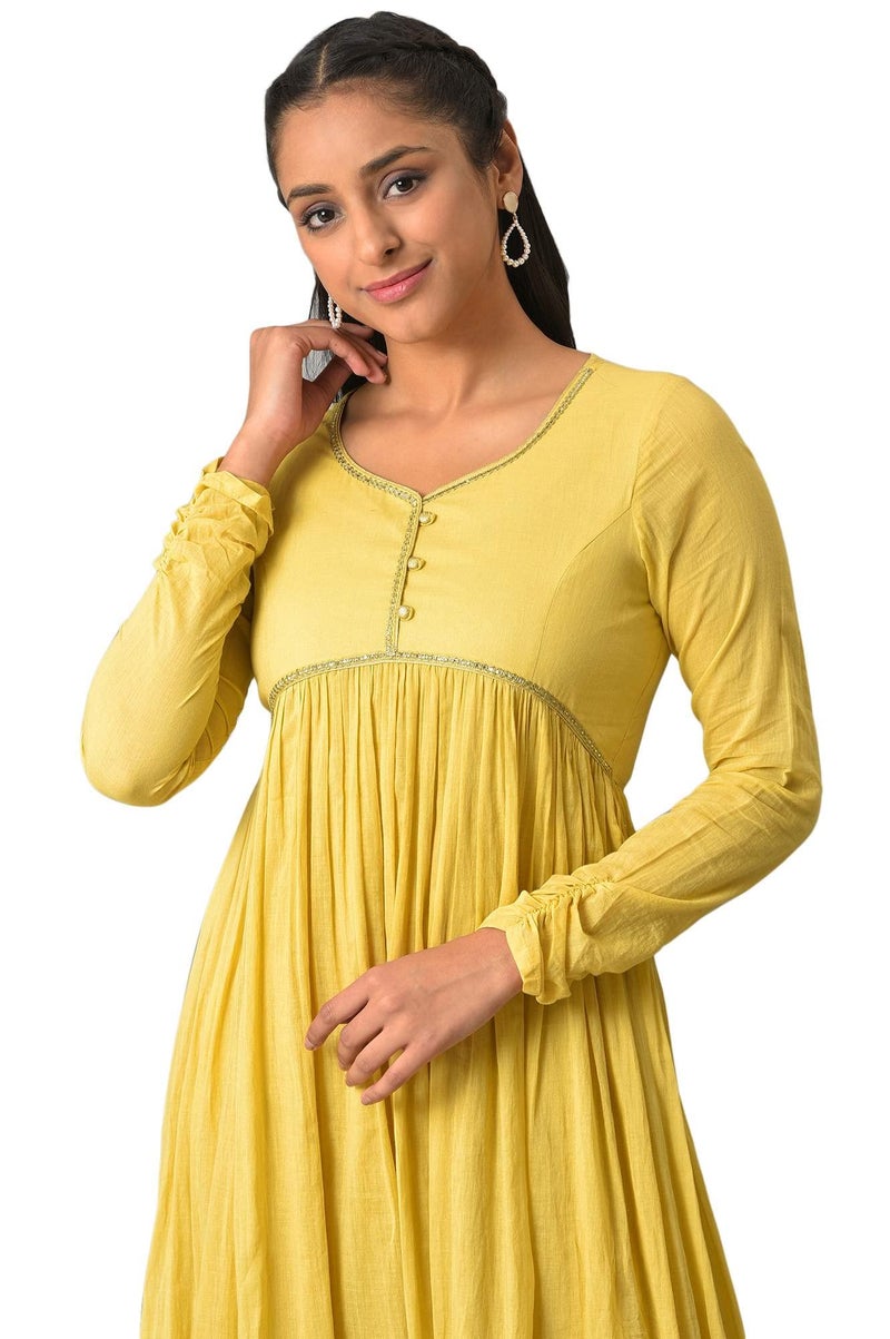 Aurelia Women's Cotton Fit and Flare Midi Dress (23FEA13936-605328_Yellow - Image 5