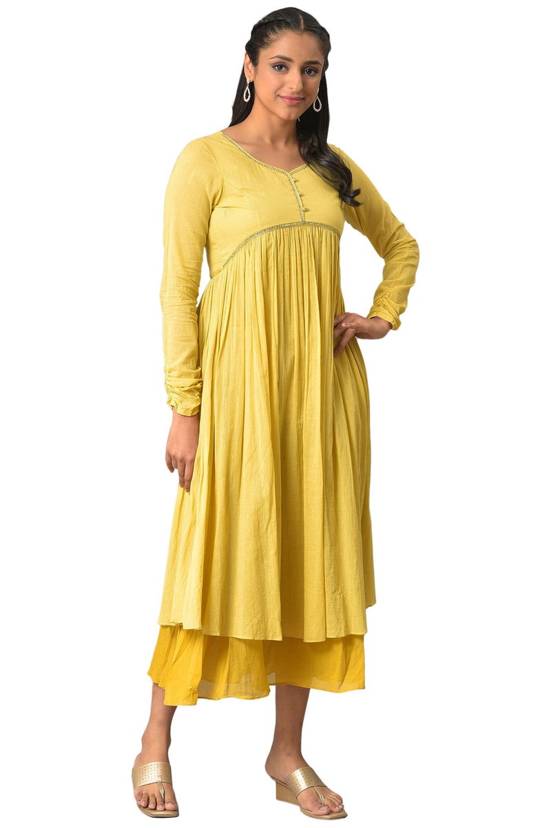 Aurelia Women's Cotton Fit and Flare Midi Dress (23FEA13936-605328_Yellow - Image 4