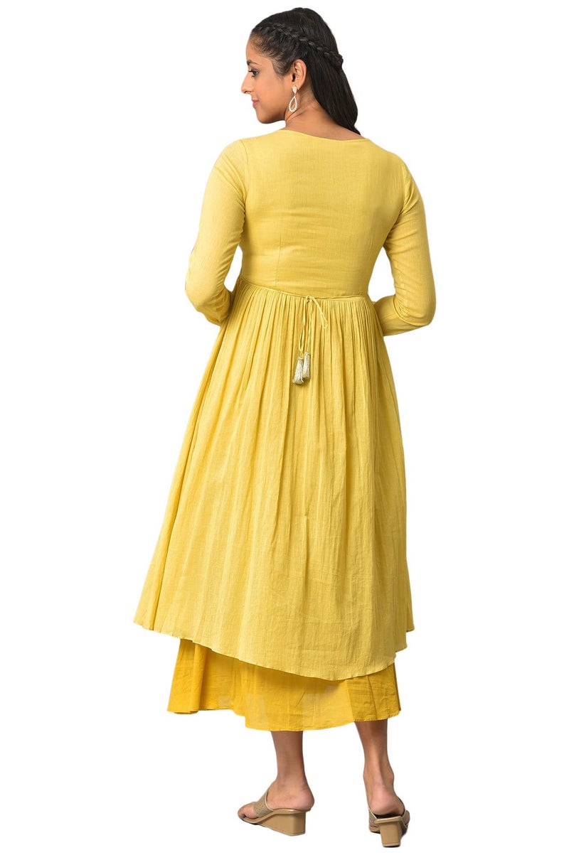 Aurelia Women's Cotton Fit and Flare Midi Dress (23FEA13936-605328_Yellow - Image 2