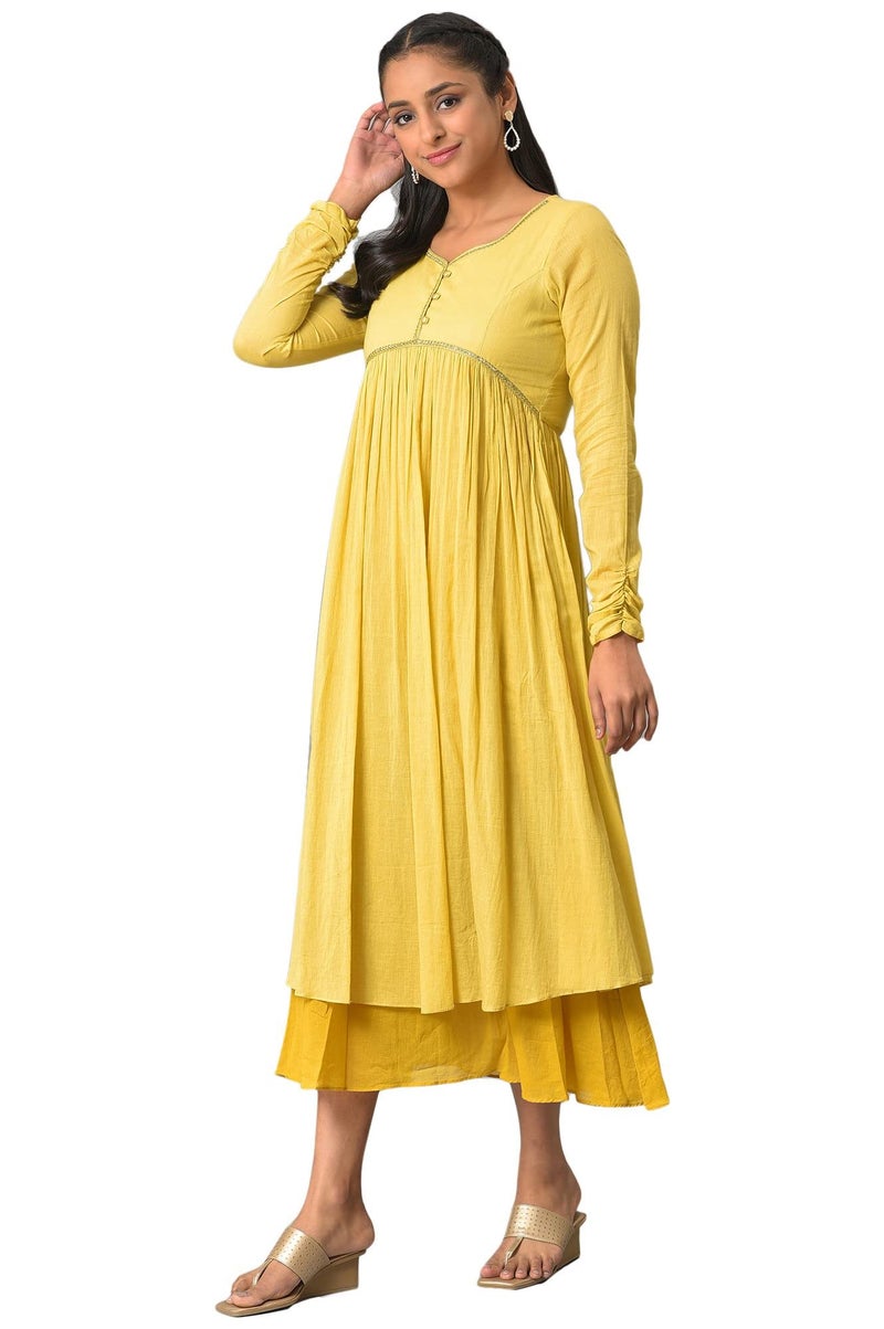 Aurelia Women's Cotton Fit and Flare Midi Dress (23FEA13936-605328_Yellow - Image 3