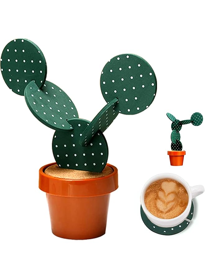 The Bros طقم كوسترات صبار للمشروبات مكون من 6 قطع، كوسترات مضحكة هدية صبار مع حامل أصيص للديكور المنزلي والمكتبي والبار - Image 1