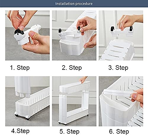 Pekos Plastic 2 Tier Space Saving Storage Organizer Slim Rack Shelf with Wheels Slim Slide Out Kitchen Trolley Rack Holder Storage Organizer for Kitchen Bathroom White - Image 5