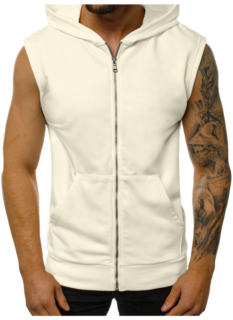 2020 Mens Sleeveless Hooded Vest Casual Fashion Gym Tank Light gray - Image 5