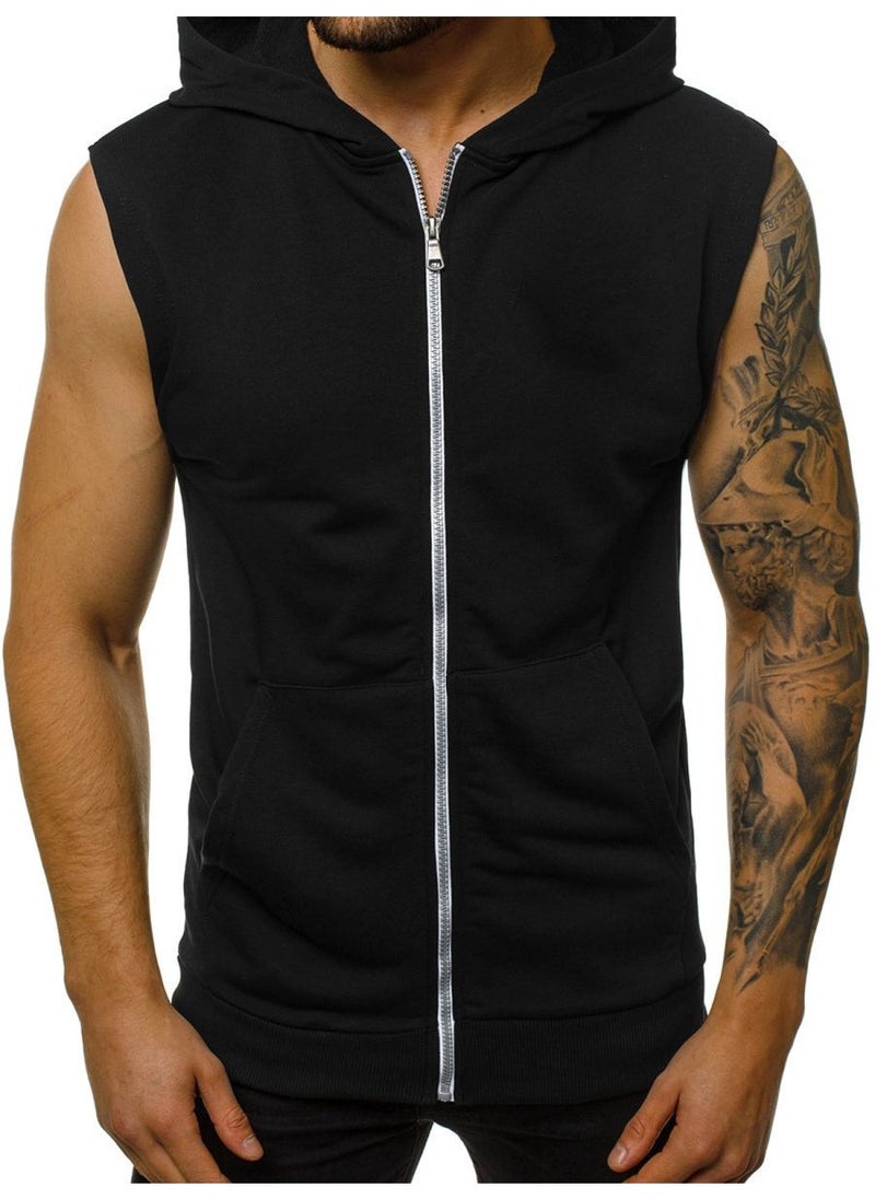 2020 Mens Sleeveless Hooded Vest Casual Fashion Gym Tank Light gray - Image 3