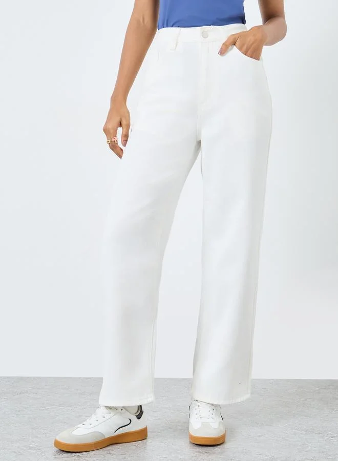 تايك تو Take Two Solid Mid Rise Relaxed Fit Jeans