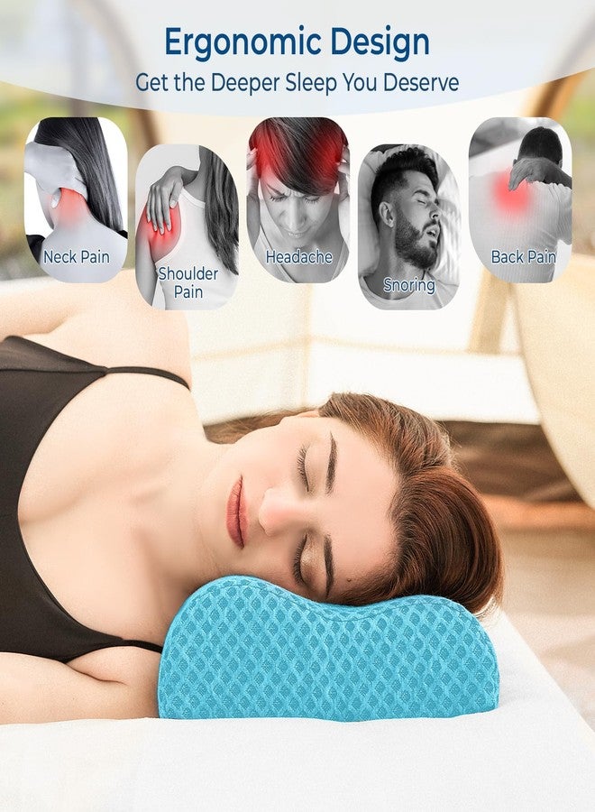 PEUJEW Neck Pillow for Sleeping, Travel Pillow, Camping Pillow, Ergonomic Memory Foam Compressible Medium Firm, Ideal for Home, Bedroom, Office and Camping (Light Blue, M) - Image 2