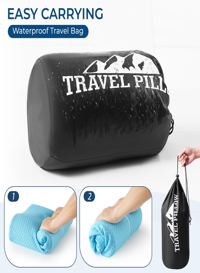 PEUJEW Neck Pillow for Sleeping, Travel Pillow, Camping Pillow, Ergonomic Memory Foam Compressible Medium Firm, Ideal for Home, Bedroom, Office and Camping (Light Blue, M) - Image 4
