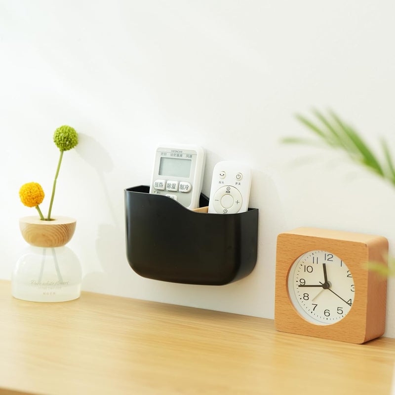 SUNFICON Adhesive Remote Control Holder Wall Mount Media Player Controller Holder Universal TV Remote Organizer Caddy Box Tray Hollow Bottom Slot Easy Phone Charging Home Office Desk Nightstand Black - Image 4