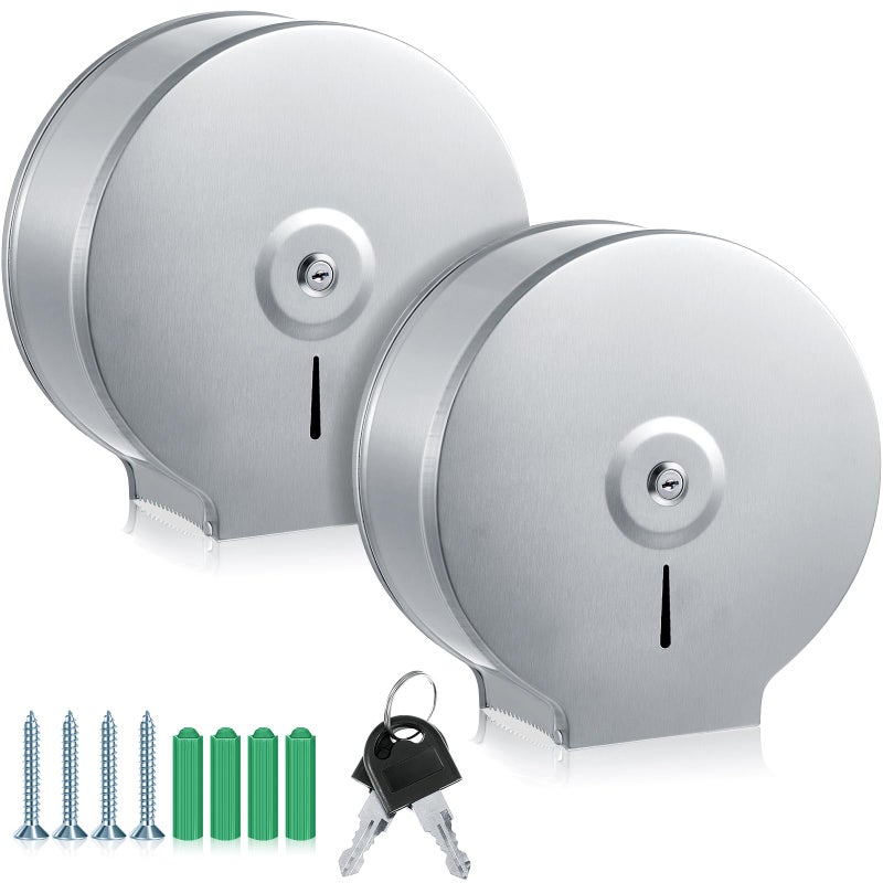 Mifoci Mifoci 2 Pcs Industrial Toilet Paper Holder Commercial Roll Dispenser Wall Mount Stainless Steel Jumbo Tissue Dispenser Fits 9 Roll Toilet Paper for Office Home Public Places Silver 