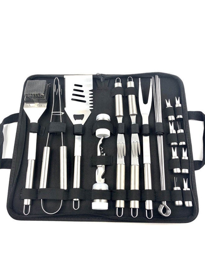 Tradeo 27-Piece BBQ Grill Tool Set, Stainless Steel Barbecue Accessories with Heat-Resistant Handles, Silver/Black - Image 1