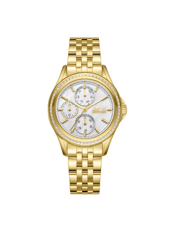 سلازنجر ساعة نسائية متعددة الوظائف بشاشة وسوار معدني ذهبي - Image 1