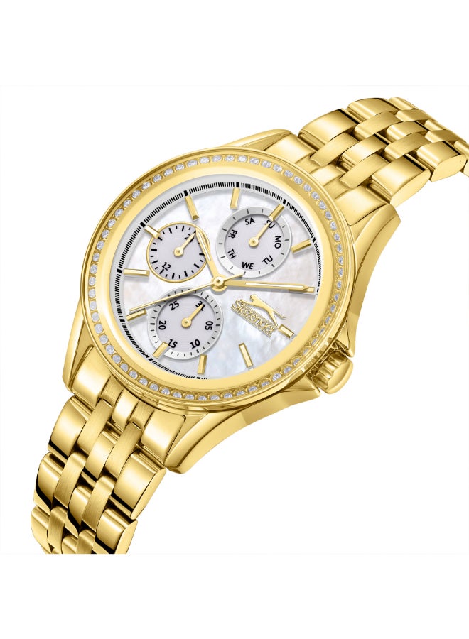 سلازنجر ساعة نسائية متعددة الوظائف بشاشة وسوار معدني ذهبي - Image 2