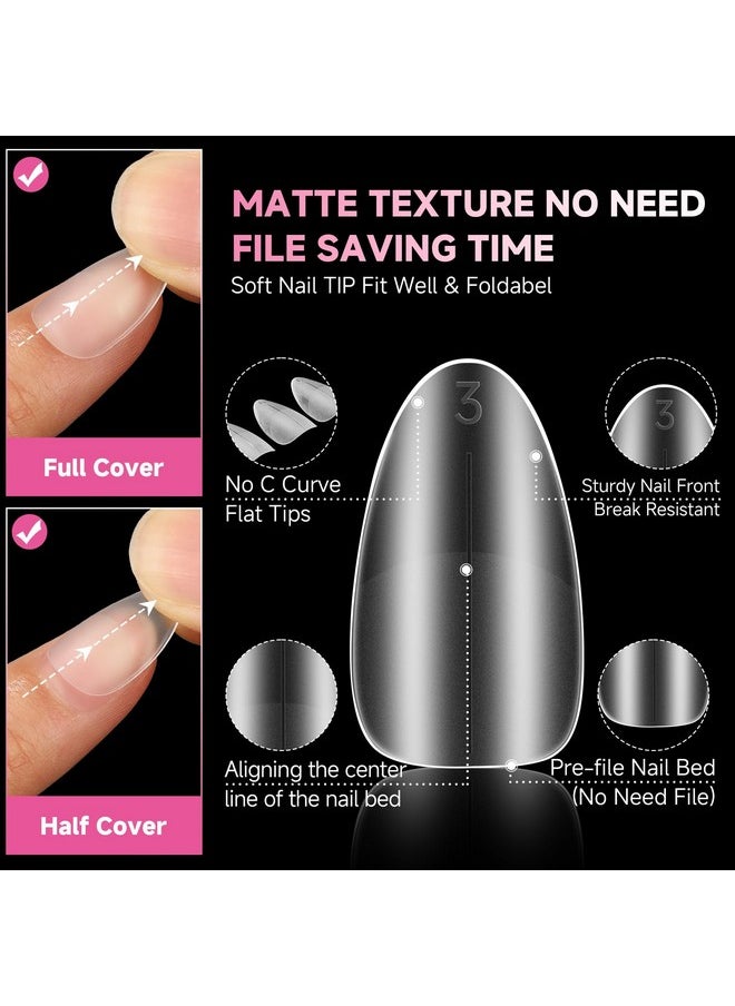 UNA GELLA - UNA GELLA Short Almond Nail Tips, 312Pcs Pre-file Inner & Full Matte Surface Short Almond Gel x Nail Tips, 15 Sizes No C Curve Soft Gel Nail Tips Acrylic False Nails for Nail Extension Art DIY Salon - Image 1