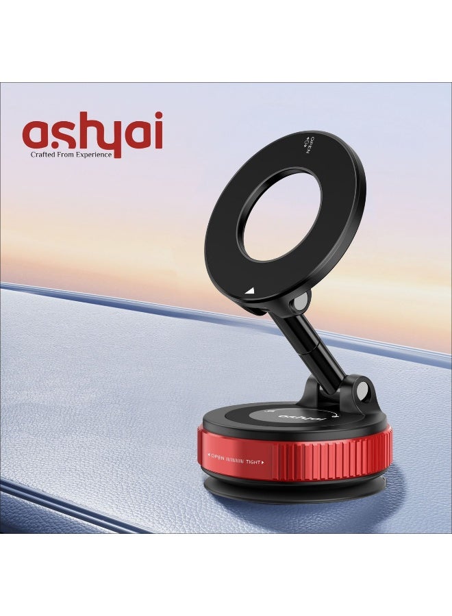 Ashyai A-007 Magnetic Car Phone Holder, 360° Rotatable and Foldable, with Vacuum Suction Cup and Magnetic Ring, Mini Car Phone Mount with Magnetic Ring, for Car/Desk/Mirror and Other Smooth Surface - Image 2