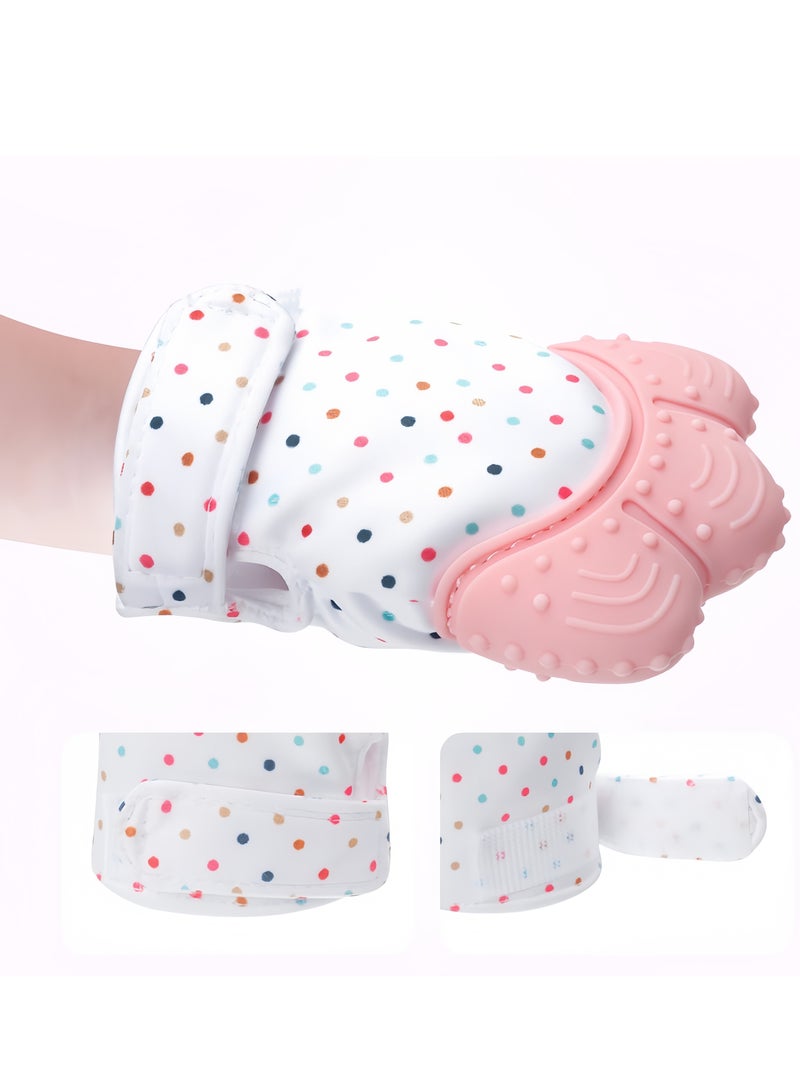 2pcs, Silicone Soothes Cranky Baby Teething Gloves, Safe, Durable, and Skin-friendly, Early Basic Training Hygenic Silicone Teething Mitten Glove For Baby, Pink+Blue  - Image 4
