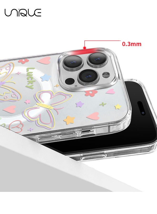 Unique Compatible with iPhone 15 Pro Cases,Compatible with MagSafe Phone Cases,Flower Butterfly Cases, Stick Figure Pattern Cases, TPU Drop Protection - Transparent - Image 2