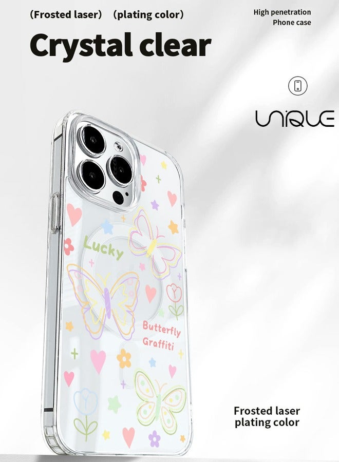 Unique Compatible with iPhone 15 Pro Cases,Compatible with MagSafe Phone Cases,Flower Butterfly Cases, Stick Figure Pattern Cases, TPU Drop Protection - Transparent - Image 4