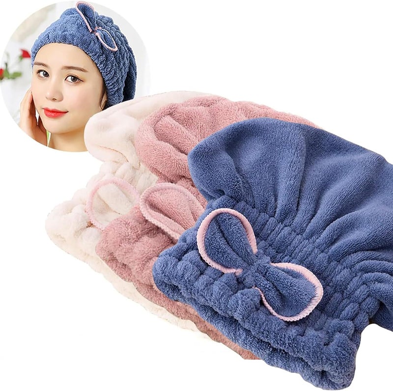 Jseng 3PC Microfiber Hair Towel Caps Extrame Soft  Ultra Absorbent Fast Drying Hair Drying Caps Towel Turban Wrap for Wet Hair Women