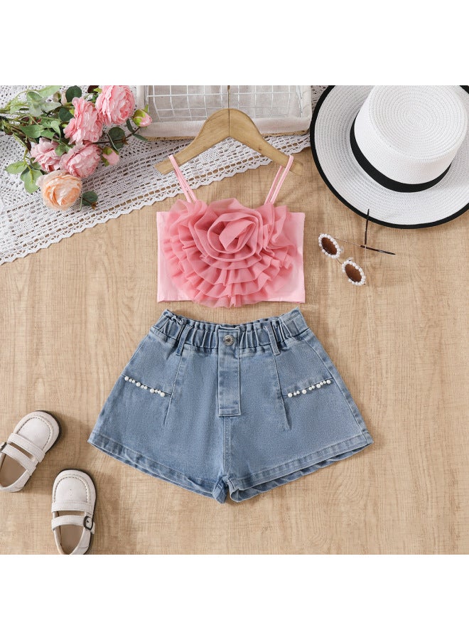 Children's Fun Tencel New Korean Children's Pants Children's Style Flower Sling Style
