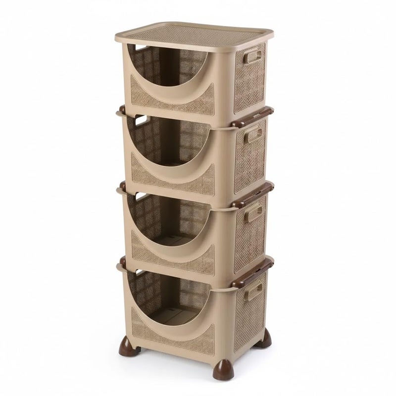 Trolley Storage 4 Layers, Beige, High Quality Plastic, With Wheels, For Fruits And Vegetables, 91 * 37 * 28cm - Image 1