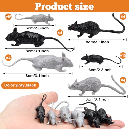 DOITEM 46 Pcs Plastic Fake Rat Plastic Mouse Toys Decorations Realistic Pranks Rats Simulated Small Mouse Mice Toys for April Fools Day Halloween Prank Party Supplies - Image 5