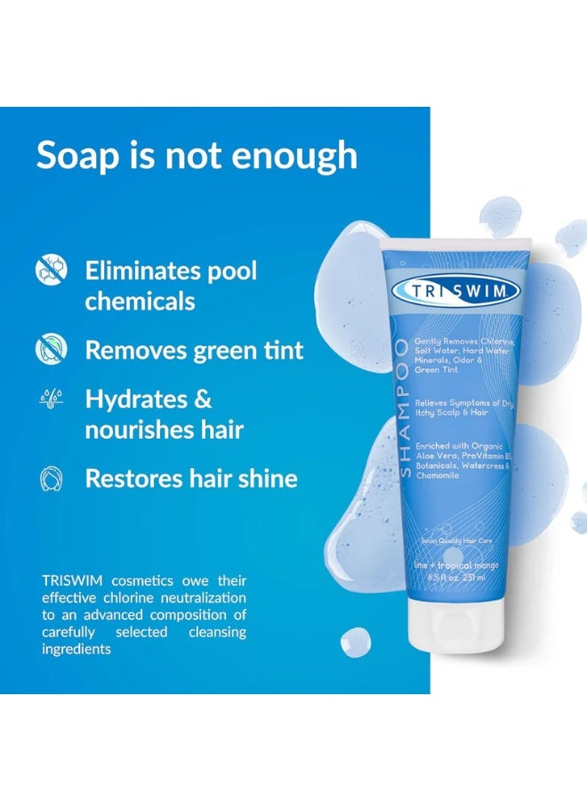 TRISWIM Chlorine Removal Shampoo | After Swim Care | Moisturizing Anti-Chlorine Vegan Shampoo For Swimmers | Removes Green Tint | Lime & Mango (251ml) - Image 2