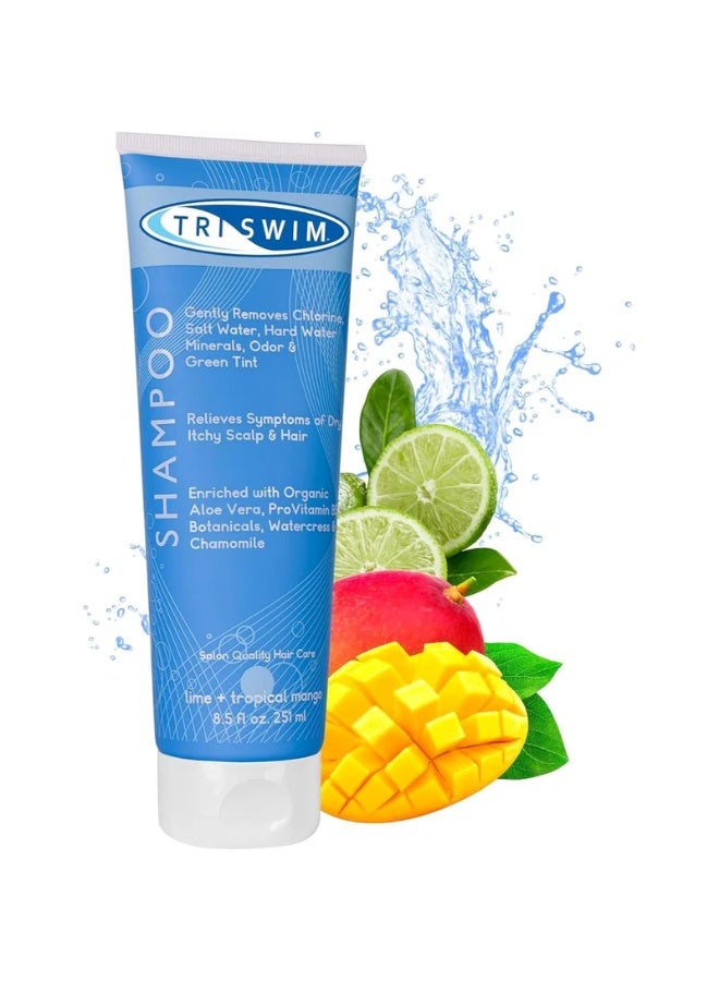 TRISWIM Chlorine Removal Shampoo | After Swim Care | Moisturizing Anti-Chlorine Vegan Shampoo For Swimmers | Removes Green Tint | Lime & Mango (251ml) - Image 1