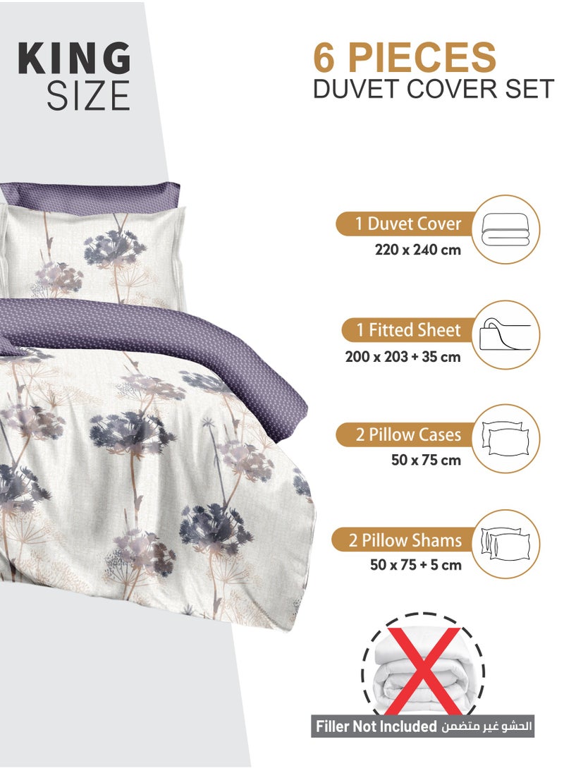 Donetella Duvet Cover Set 6-Pcs King Size Printed Bed Set With 1 Duvet Cover(220 X 240 CM),1 Fitted Sheet,2 PillowSham And 2 Pillow Cases (Without Filler),Platinum  - Image 3