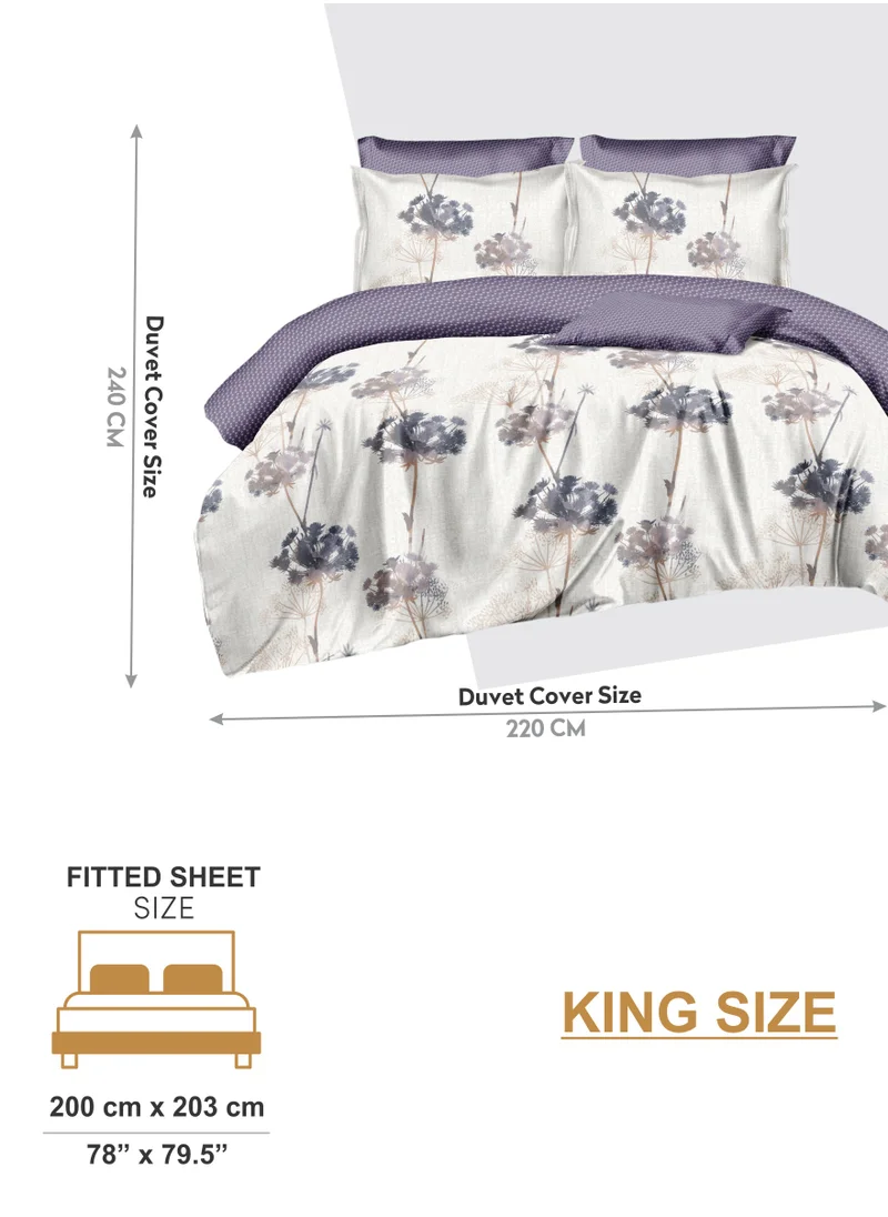 Donetella Duvet Cover Set 6-Pcs King Size Printed Bed Set With 1 Duvet Cover(220 X 240 CM),1 Fitted Sheet,2 PillowSham And 2 Pillow Cases (Without Filler),Platinum