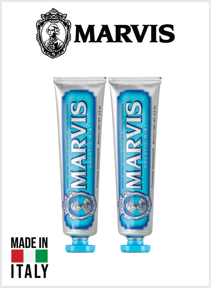 Marvis Aquatic Mint Toothpaste Refreshing Mint Flavor Fluoride Toothpaste 85ml Pack Of 2