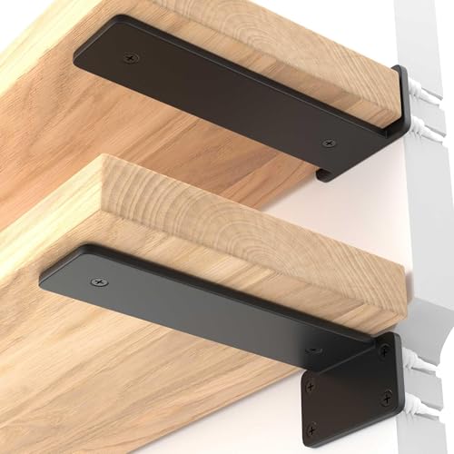 LEOPO 6 Inch Heavy Duty Floating Shelf Bracket, 4 Pack Rustic Industrial Hidden Metal Shelf Bracket for Kitchen, Bathroom, 1/5” Thick - Image 1