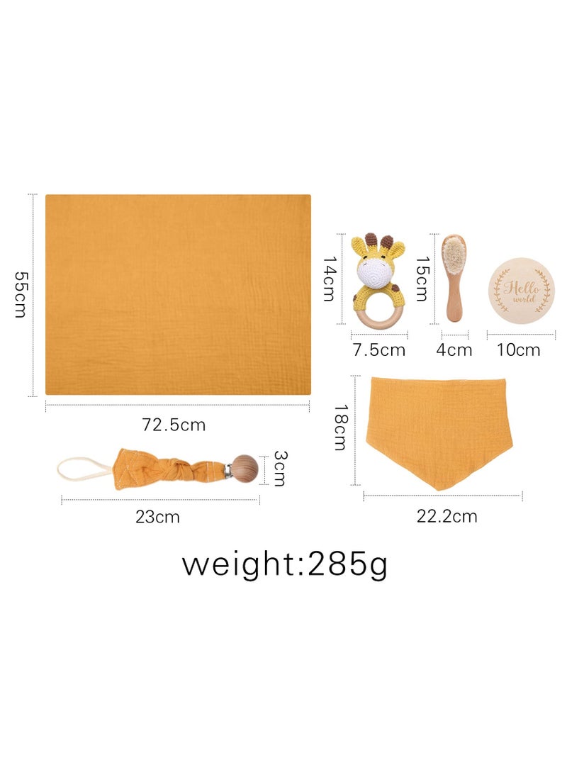 Bebiland - 6 PCS Baby Gift Set, Newborn Baby Essentials, Baby Bath Set with Baby Blanket Baby Rattle,  Baby Gift  (Giraffe) - Image 1