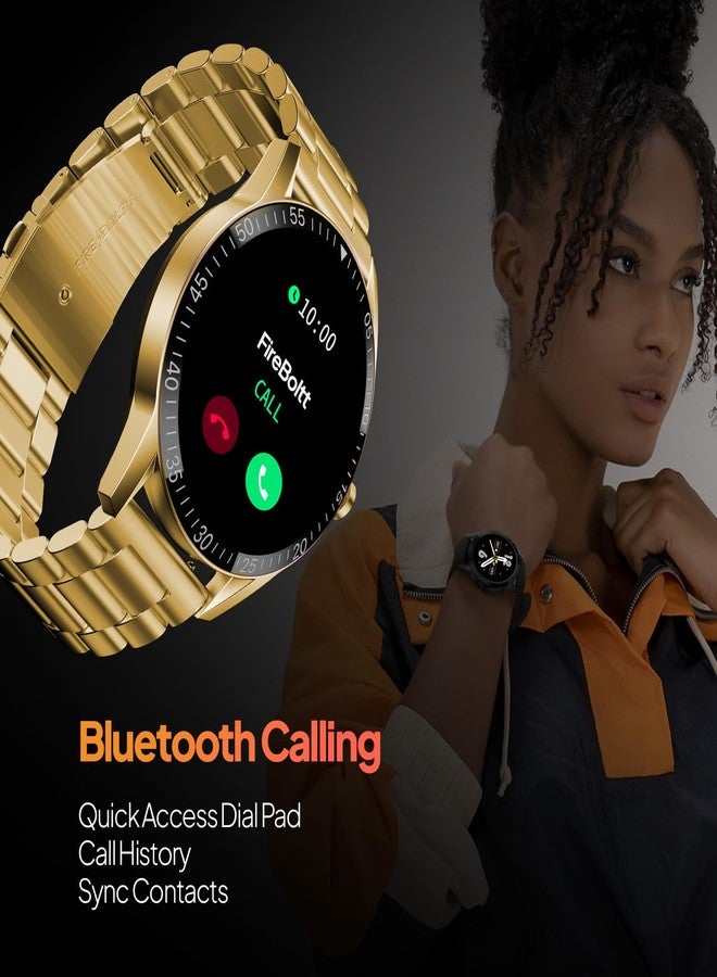 Fire-Boltt ساعة Fire-Boltt Talk 2 Pro Ultra الذكية الفاخرة المصنوعة من الفولاذ المقاوم للصدأ بشاشة دائرية مقاس 1.39 بوصة، مزودة بخاصية الاتصال عبر البلوتوث ومراقبة الصحة بزاوية 360 درجة، و123 وضعًا رياضيًا، ومساعد صوتي مدمج (ذهبي). - Image 5