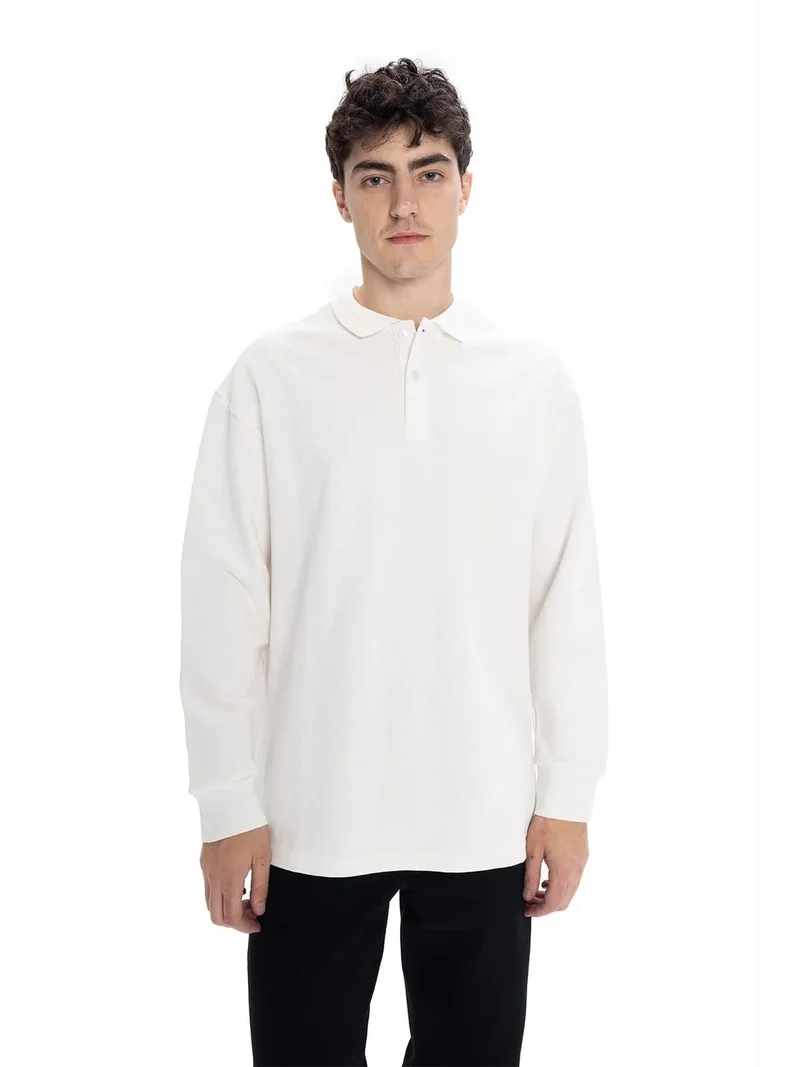 Giesto GIESTO Comfort Fit Long Sleeve Polo Shirt with Button Detail