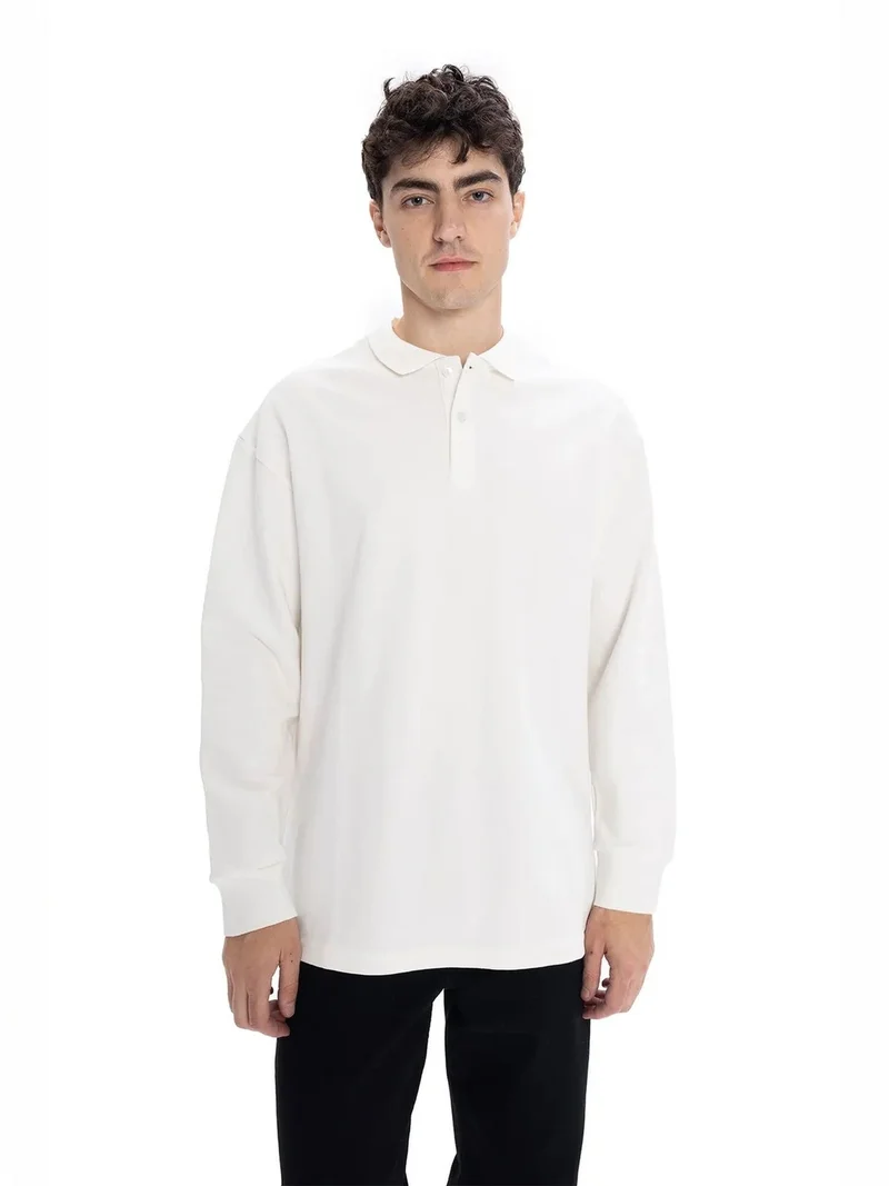 Giesto GIESTO Comfort Fit Long Sleeve Polo Shirt with Button Detail