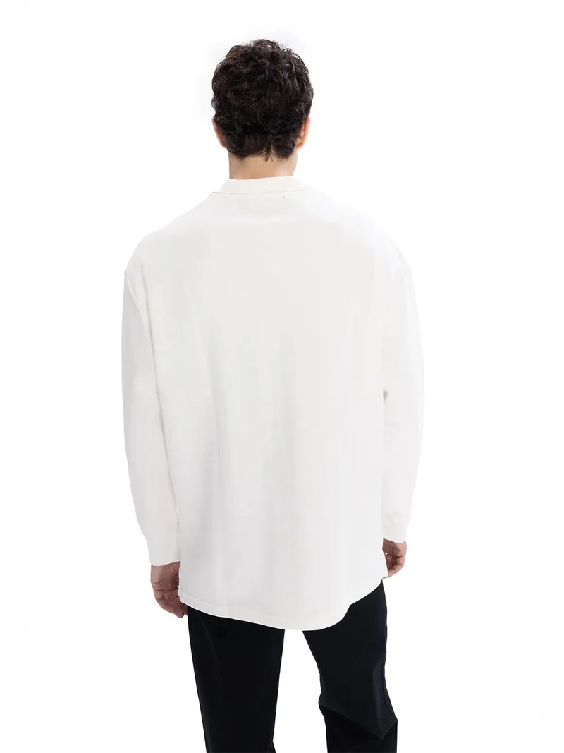 Giesto White GIESTO Comfort Fit Long Sleeve Polo Shirt with Button Detail for Men | Best Price UAE
