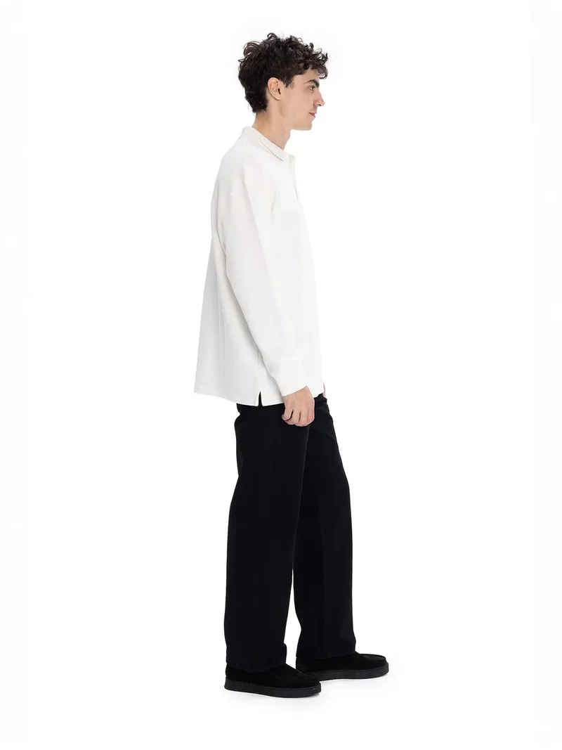 Giesto White GIESTO Comfort Fit Long Sleeve Polo Shirt with Button Detail for Men | Best Price UAE