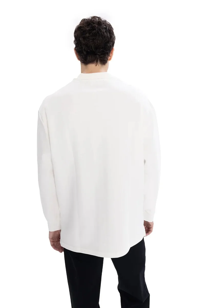 Giesto White GIESTO Comfort Fit Long Sleeve Polo Shirt with Button Detail for Men | Best Price UAE