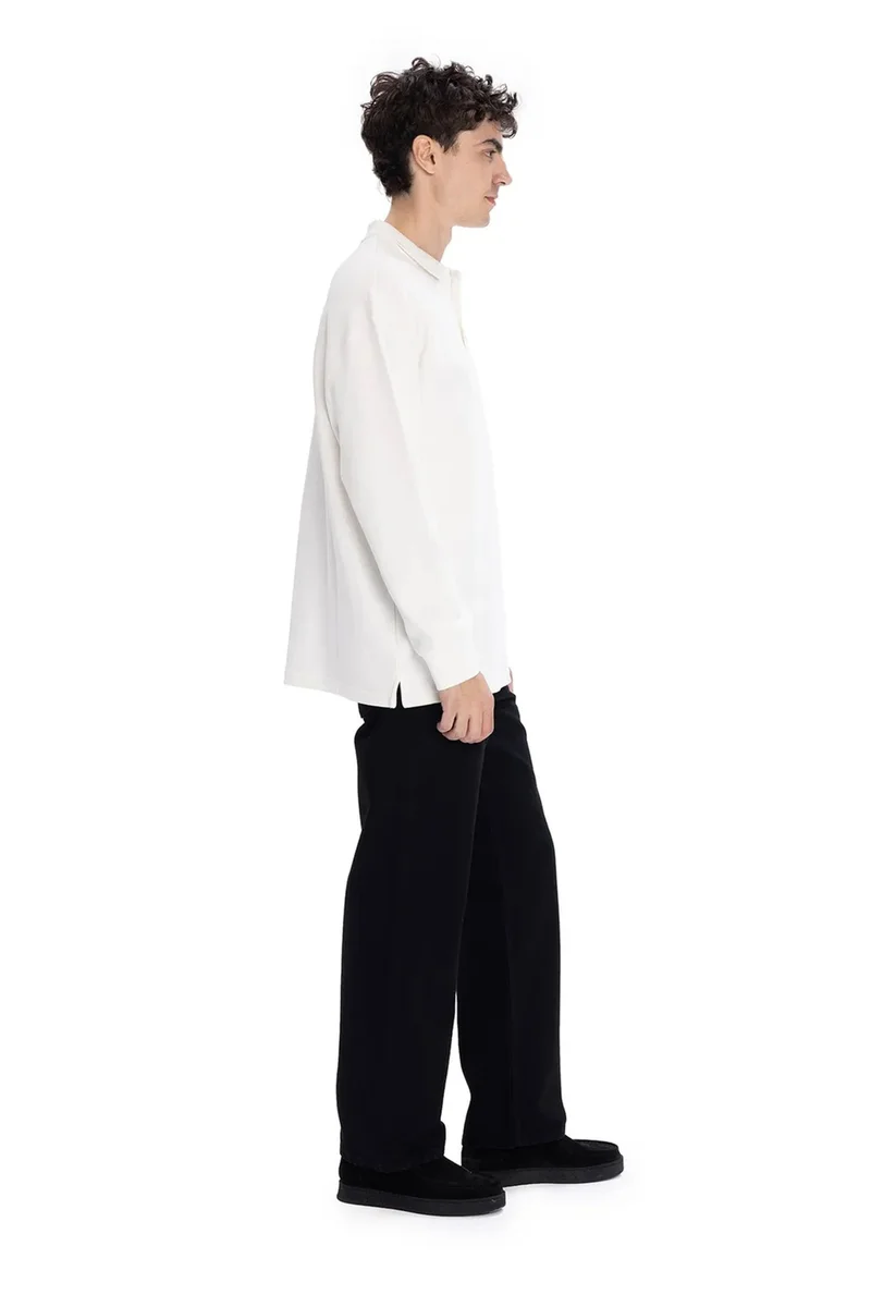 Giesto White GIESTO Comfort Fit Long Sleeve Polo Shirt with Button Detail for Men | Best Price UAE