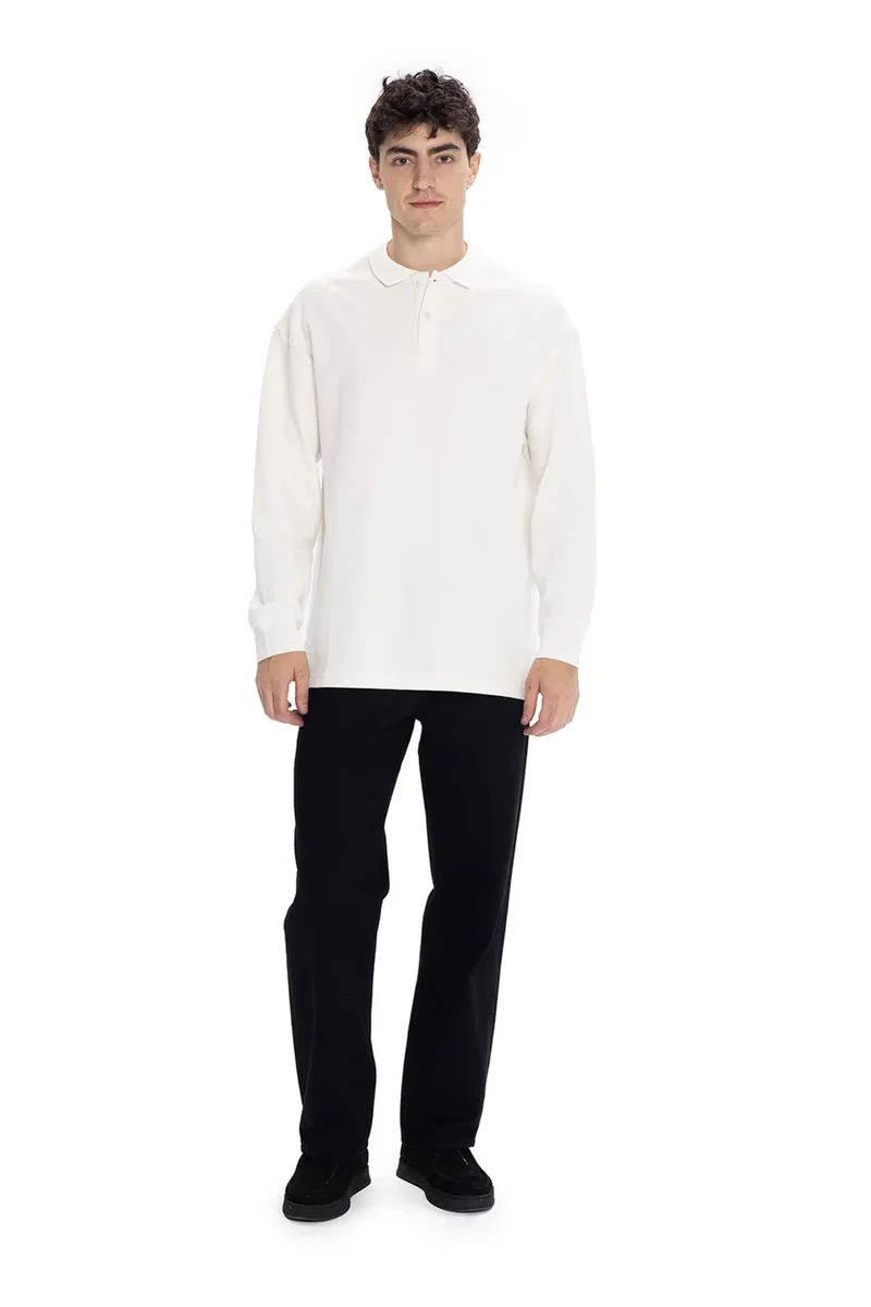 جيستو GIESTO Comfort Fit Long Sleeve Polo Shirt with Button Detail