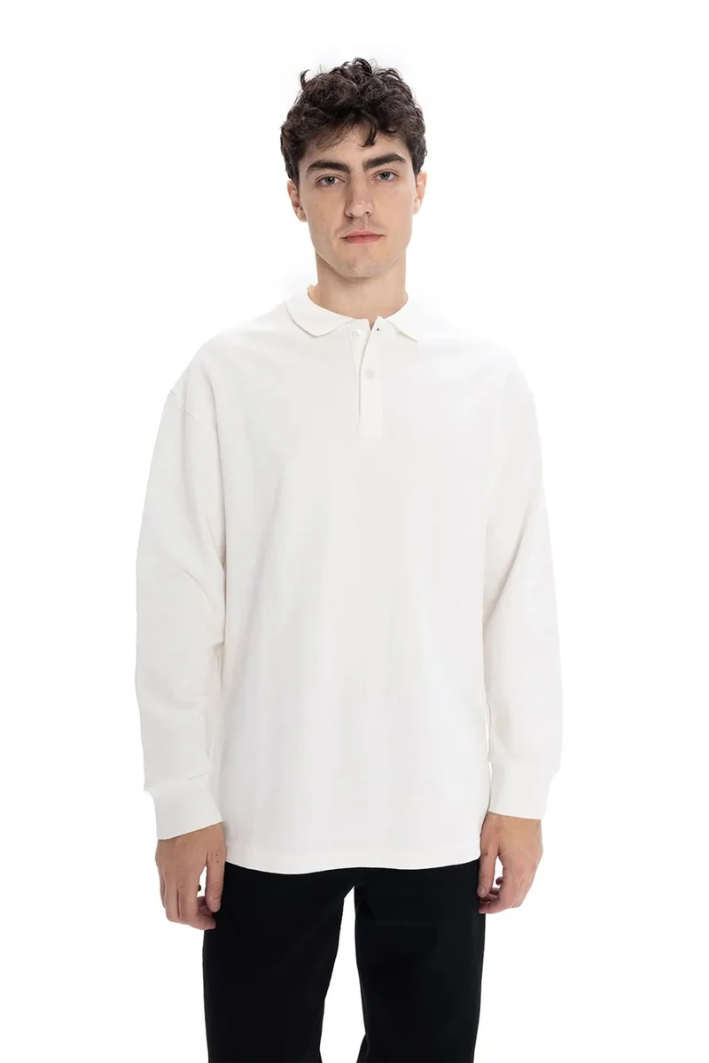 جيستو GIESTO Comfort Fit Long Sleeve Polo Shirt with Button Detail