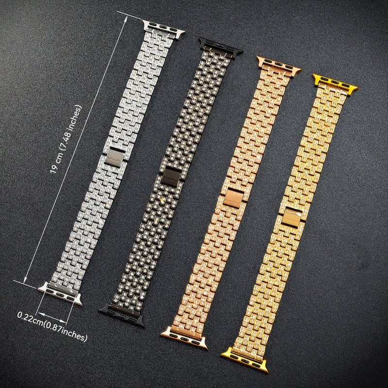 سوار Apple Watch مصنوع من المعدن للنساء بتصميم متشابك مع ألماس لامع، مناسب للعمل والمكتب واللياقة والحفلات، أنيق مع أداة سهلة لفك الوصلة وتعديل الطول، بألوان الذهبي والذهبي الوردي والفضي، بمقاسات 38 و40 و41 و42 ملم، متوافق مع السلسلة 11 و10. - Image 2
