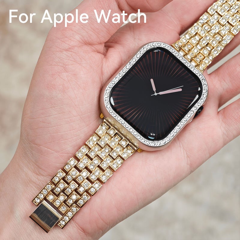 سوار Apple Watch مصنوع من المعدن للنساء بتصميم متشابك مع ألماس لامع، مناسب للعمل والمكتب واللياقة والحفلات، أنيق مع أداة سهلة لفك الوصلة وتعديل الطول، بألوان الذهبي والذهبي الوردي والفضي، بمقاسات 38 و40 و41 و42 ملم، متوافق مع السلسلة 11 و10. - Image 4